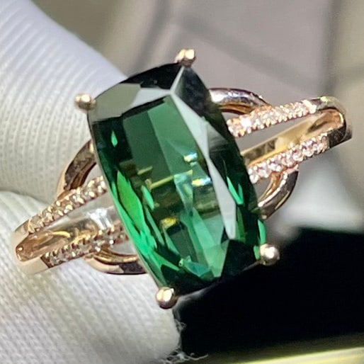 14k Gold 3.86 Ct Natural Tourmaline & Diamond Ring - 3