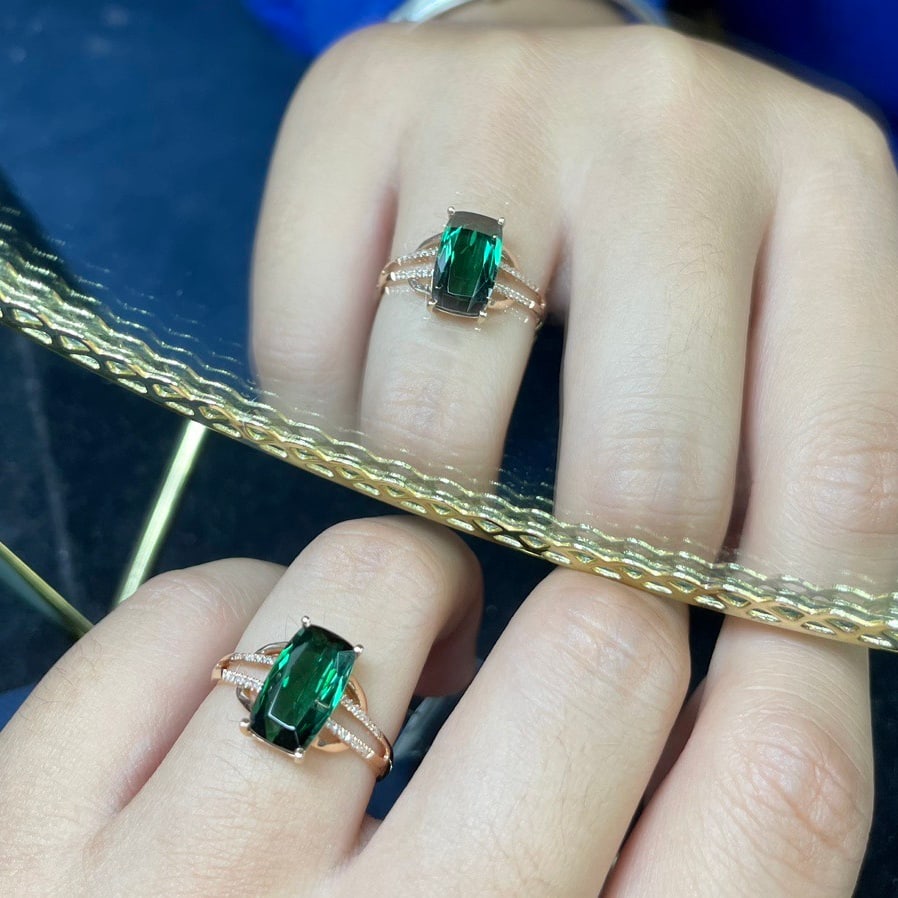 14k Gold 3.86 Ct Natural Tourmaline & Diamond Ring - 4