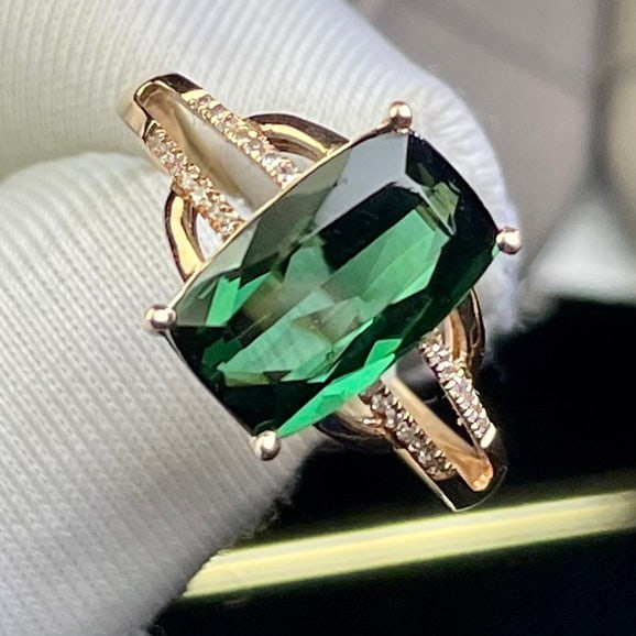 14k Gold 3.86 Ct Natural Tourmaline & Diamond Ring - 5