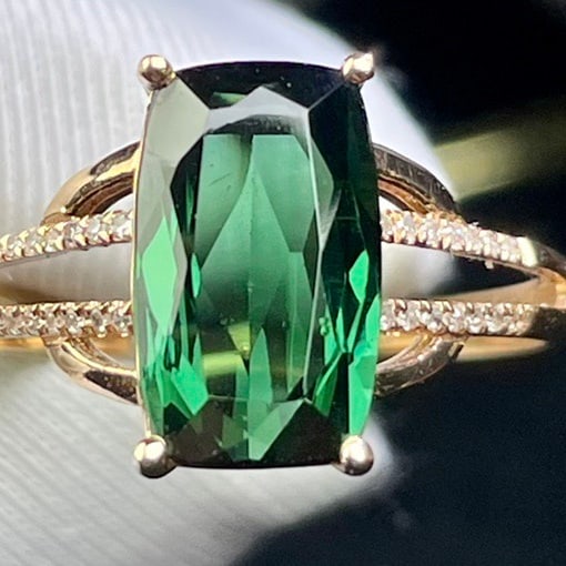 14k Gold 3.86 Ct Natural Tourmaline & Diamond Ring - 6