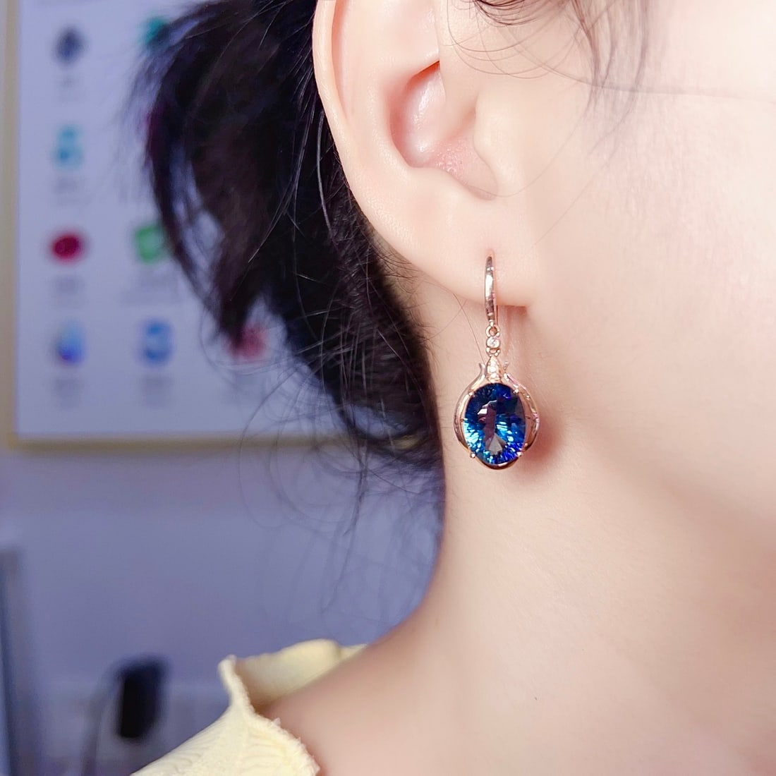 14k Gold 10.18 Ctw Natural Topaz & Diamond Earrings - 6