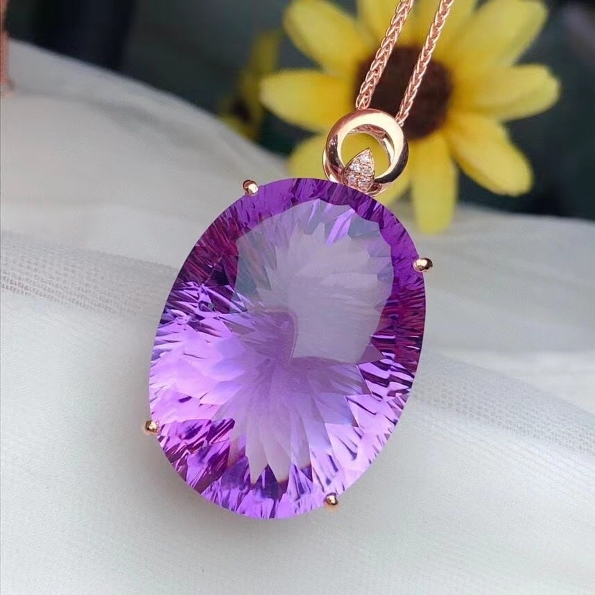 14k Gold 44.70 Ct Natural Amethyst & Diamond Pendant( Without Chain ) - 2