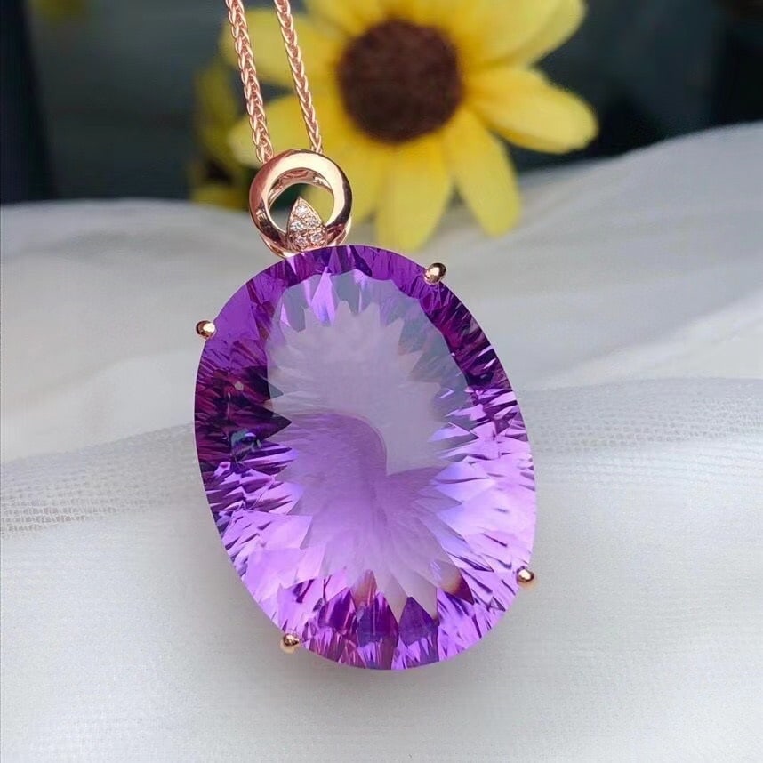 14k Gold 44.70 Ct Natural Amethyst & Diamond Pendant( Without Chain ) - 3