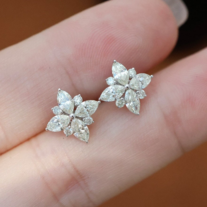 14k Gold 1.3 Ct Natural H Diamond Earrings - 5