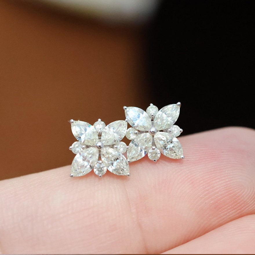 14k Gold 1.3 Ct Natural H Diamond Earrings - 6