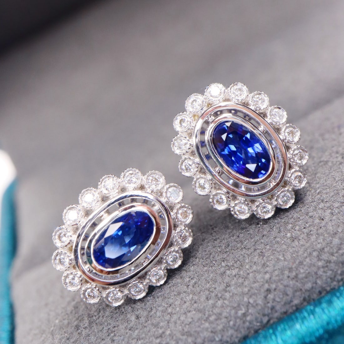 14k Gold 1.29 Ctw Natural Sapphire & Diamond Earrings - 2