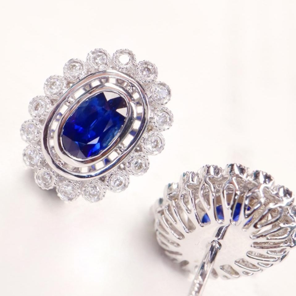 14k Gold 1.29 Ctw Natural Sapphire & Diamond Earrings - 4