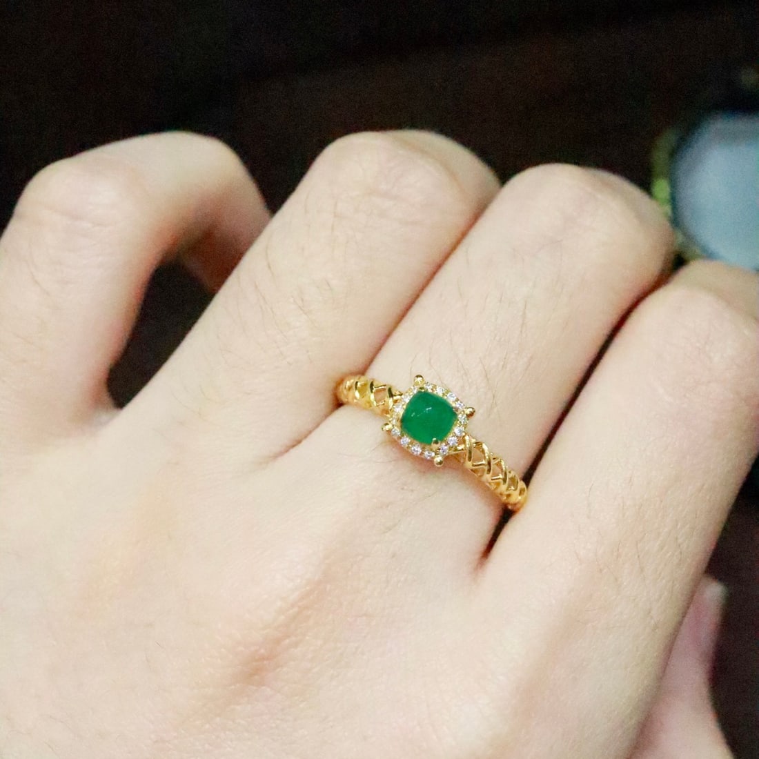 14k Gold 0.46 Ctw Natural Emerald & Diamond Ring - 4