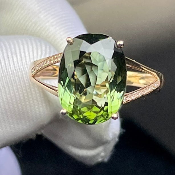 14k Gold 6.25 Ct Natural Tourmaline & Diamond Ring - 2