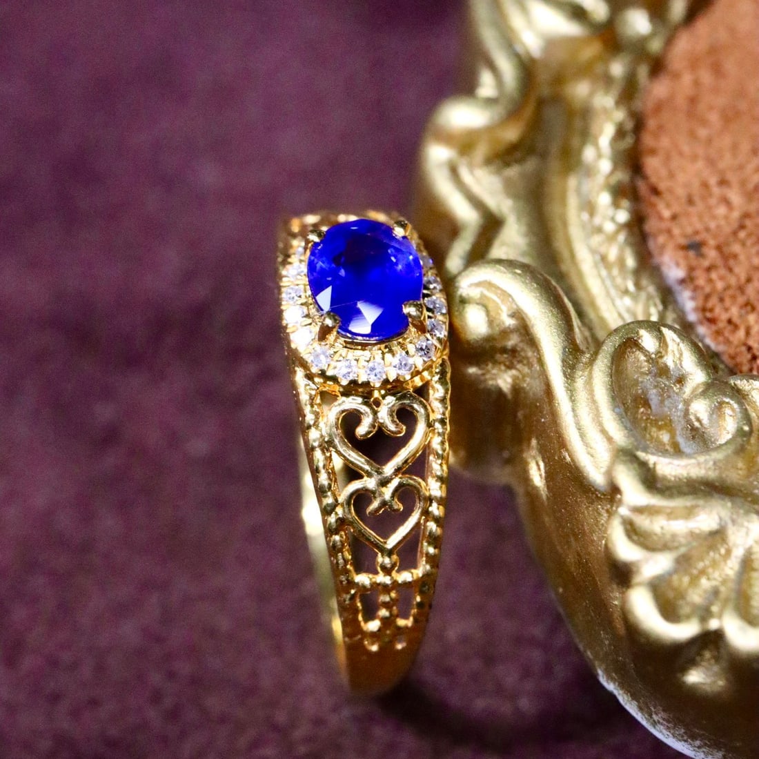 14k Gold 0.56 Ctw Natural Sapphire & Diamond Ring - 3