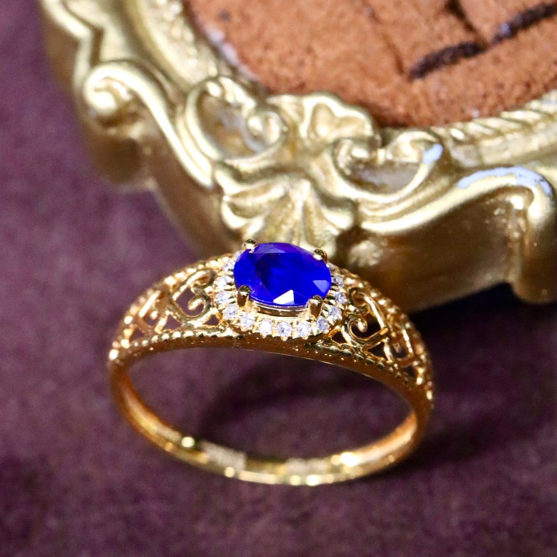 14k Gold 0.56 Ctw Natural Sapphire & Diamond Ring - 4