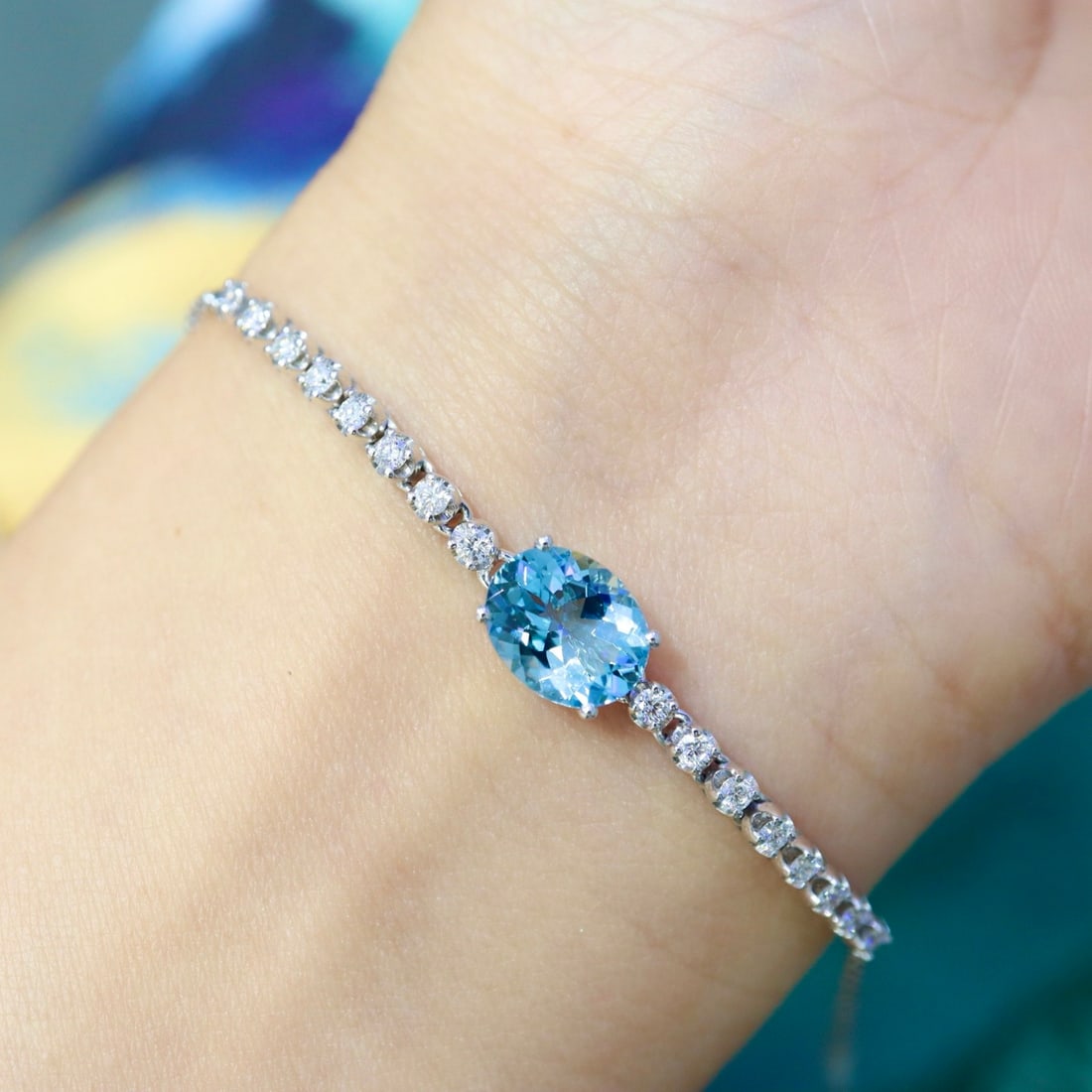 14k Gold 1.98 Ctw Natural Aquamarine & Diamond Bracelet - 9