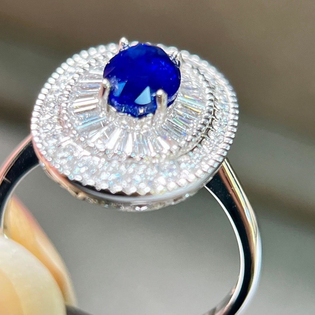 14k Gold 2.45 Ctw Vivid Blue Natural Sapphire & Lab Grown Diamond Ring - 5