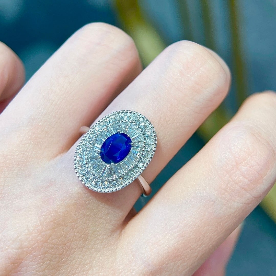 14k Gold 2.45 Ctw Vivid Blue Natural Sapphire & Lab Grown Diamond Ring - 6