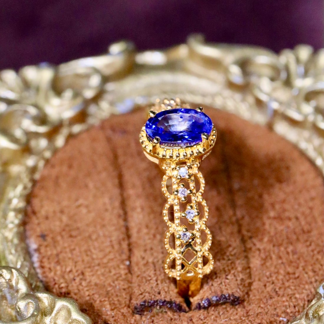 14k Gold 0.60 Ctw Natural Sapphire & Diamond Ring - 2