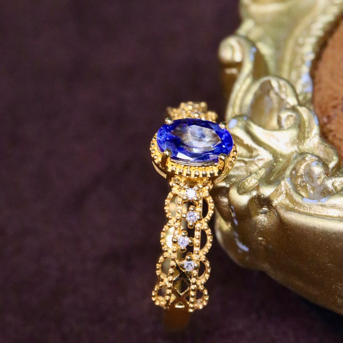 14k Gold 0.60 Ctw Natural Sapphire & Diamond Ring - 3