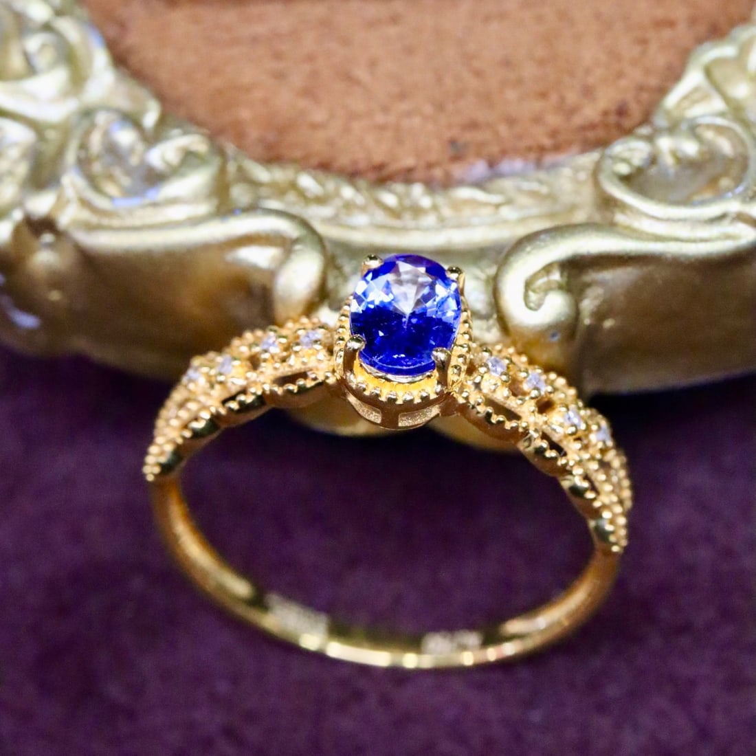 14k Gold 0.60 Ctw Natural Sapphire & Diamond Ring - 4