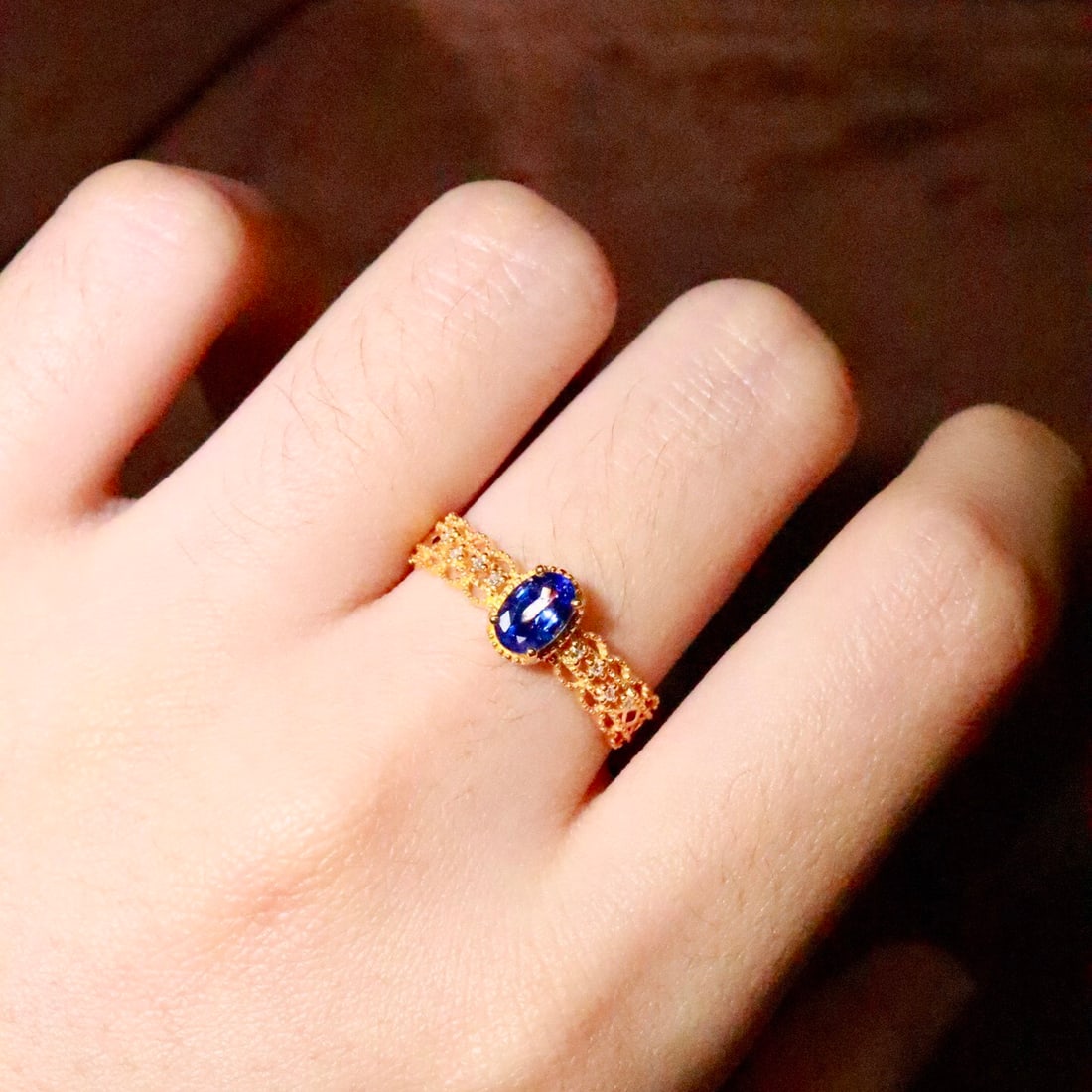 14k Gold 0.60 Ctw Natural Sapphire & Diamond Ring - 6