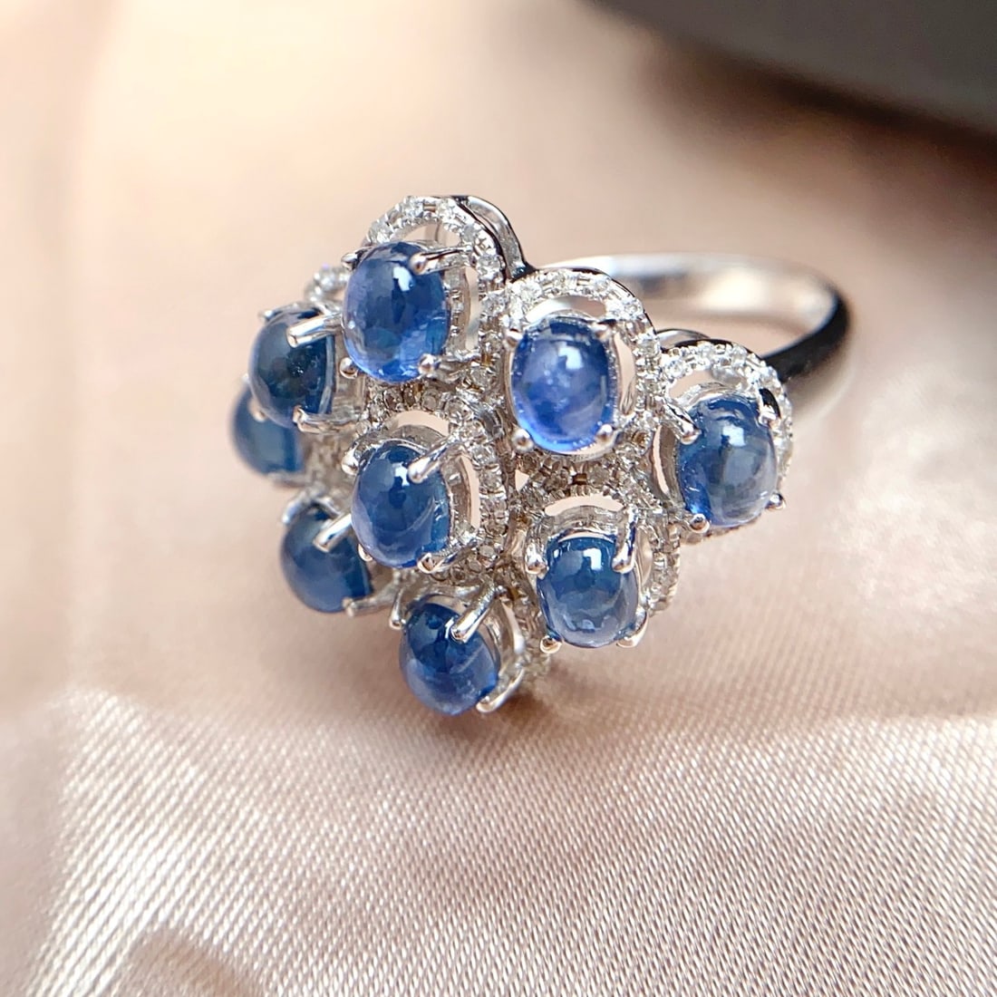 14k Gold 5.20 Ct Natural Sapphire & Diamond Ring - 6