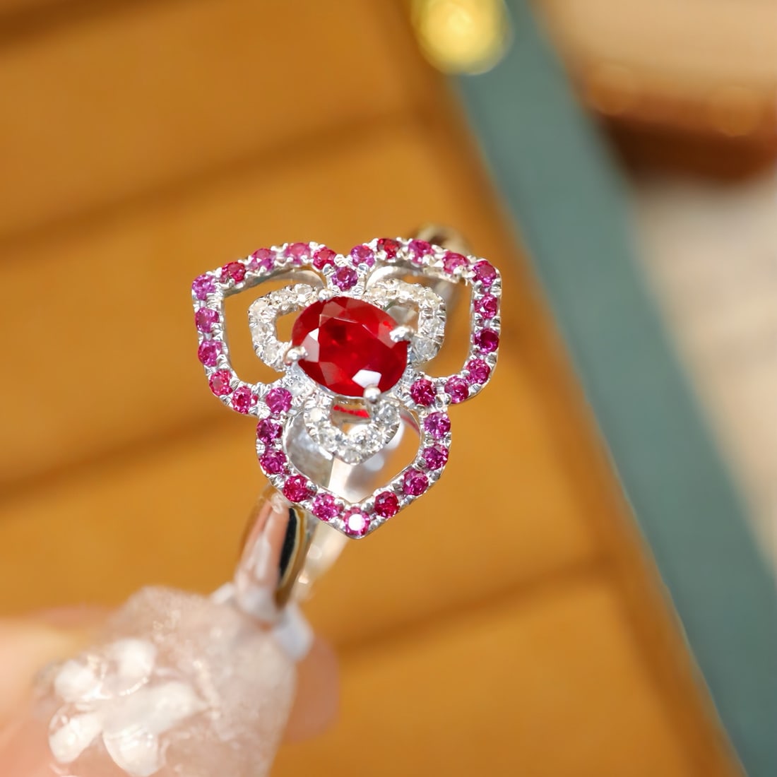 14k Gold 0.36 Ctw Vivid Red Natural Ruby & Diamond Ring - 2