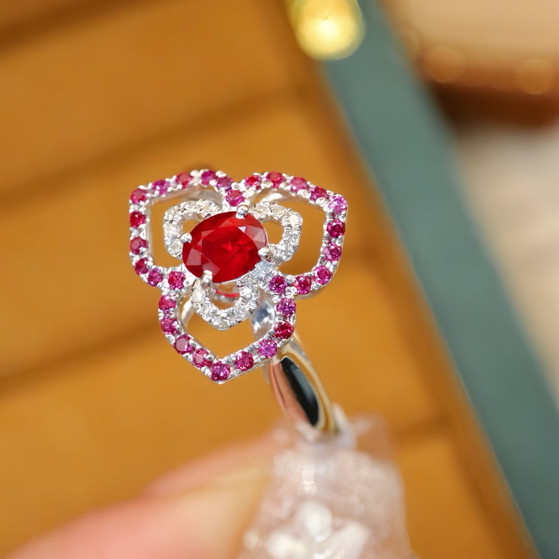 14k Gold 0.36 Ctw Vivid Red Natural Ruby & Diamond Ring - 4