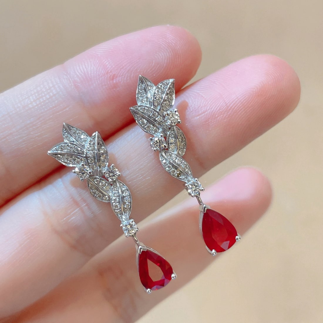 14k Gold 2.47 Ctw Natural Ruby & Diamond Earrings - 4