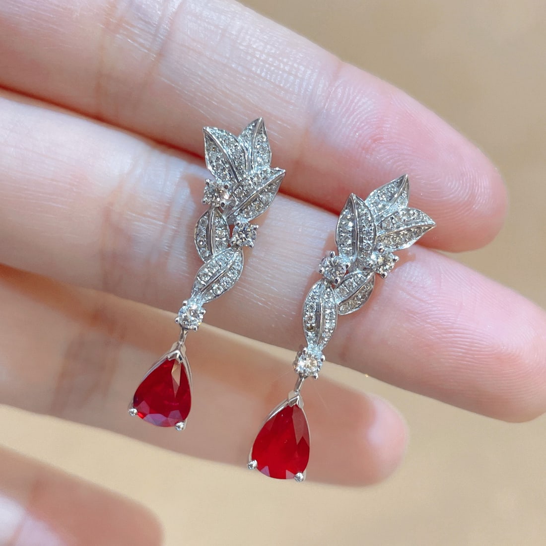 14k Gold 2.47 Ctw Natural Ruby & Diamond Earrings - 5