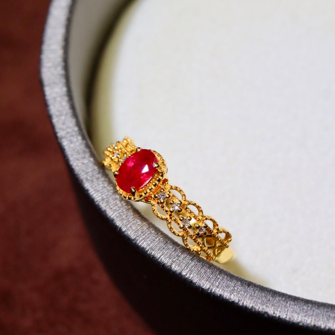 14k Gold 0.44 Ctw Natural Ruby & Diamond Ring - 2