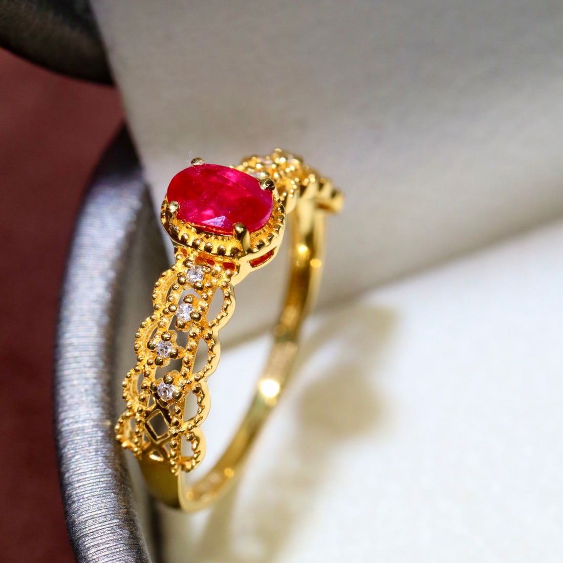 14k Gold 0.44 Ctw Natural Ruby & Diamond Ring - 4