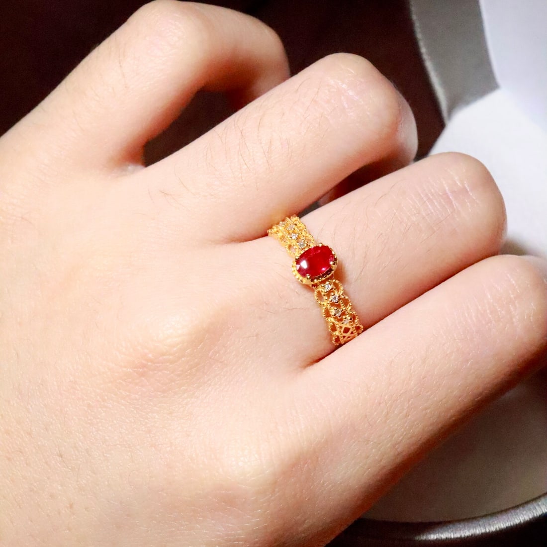 14k Gold 0.44 Ctw Natural Ruby & Diamond Ring - 5