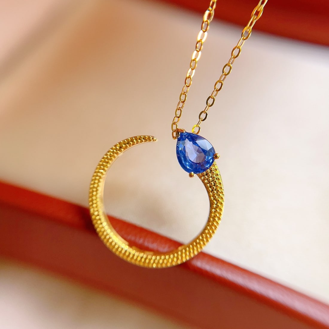 14k Gold 0.75 Ct Natural Sapphire Necklace: Ref:231120393 // gold content:14k gold // main gemstone:sapphire // shape:pear // carat weight:0. 75ct // color:blue // treatment:natural // Condition: NewLow Estimate: 2900.00High Estimate: 4300.00
