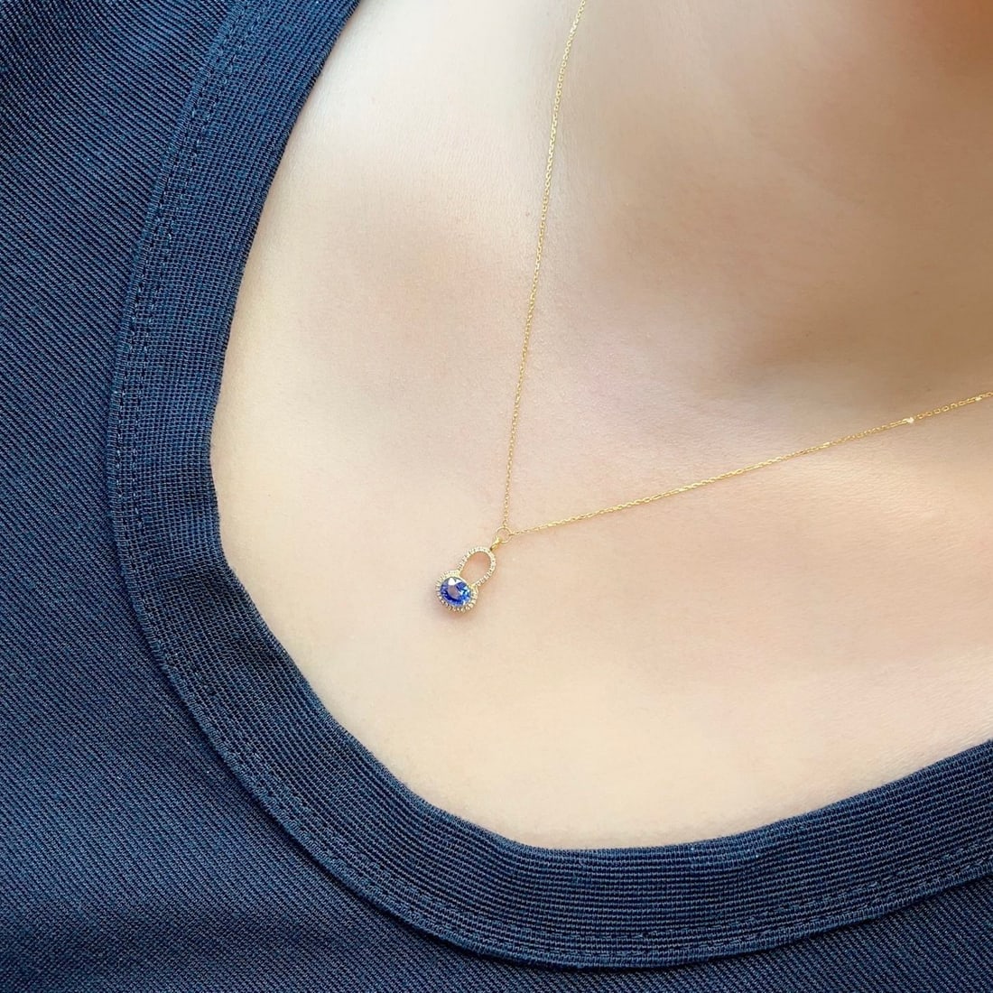 14k Gold 0.88 Ct Natural Sapphire & Diamond Necklace - 3