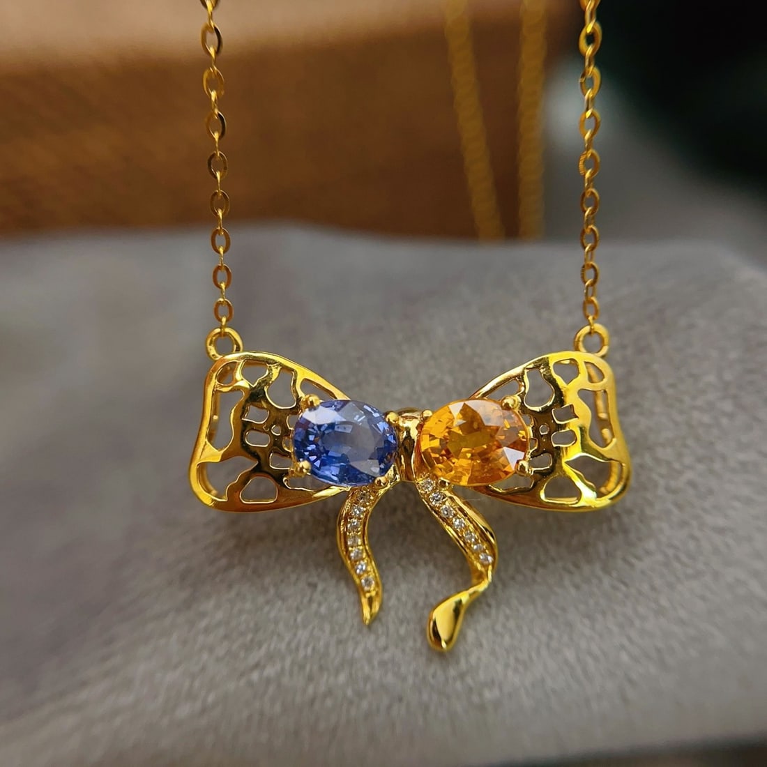 14k Gold 1.65 Ct Natural Sapphire & Diamond Necklace - 3