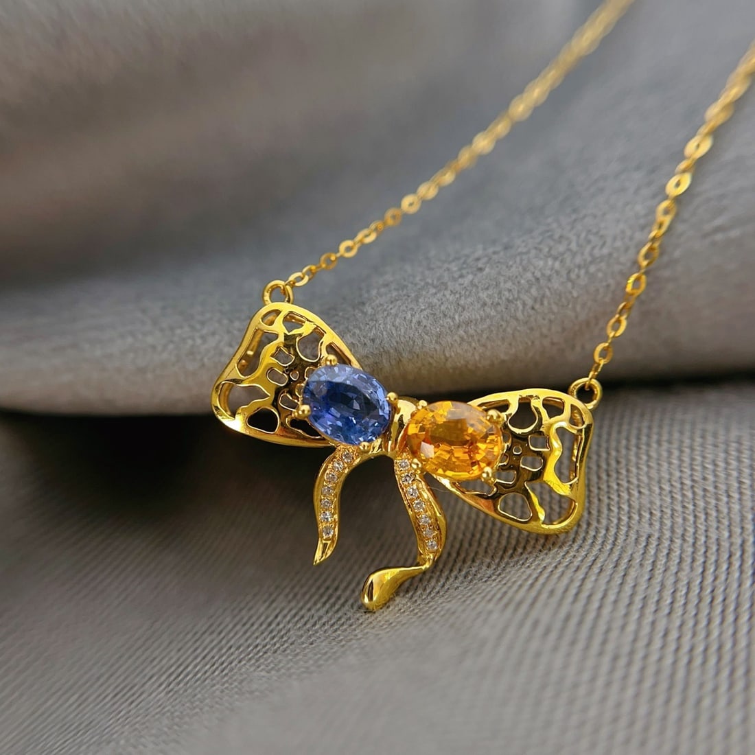 14k Gold 1.65 Ct Natural Sapphire & Diamond Necklace - 4