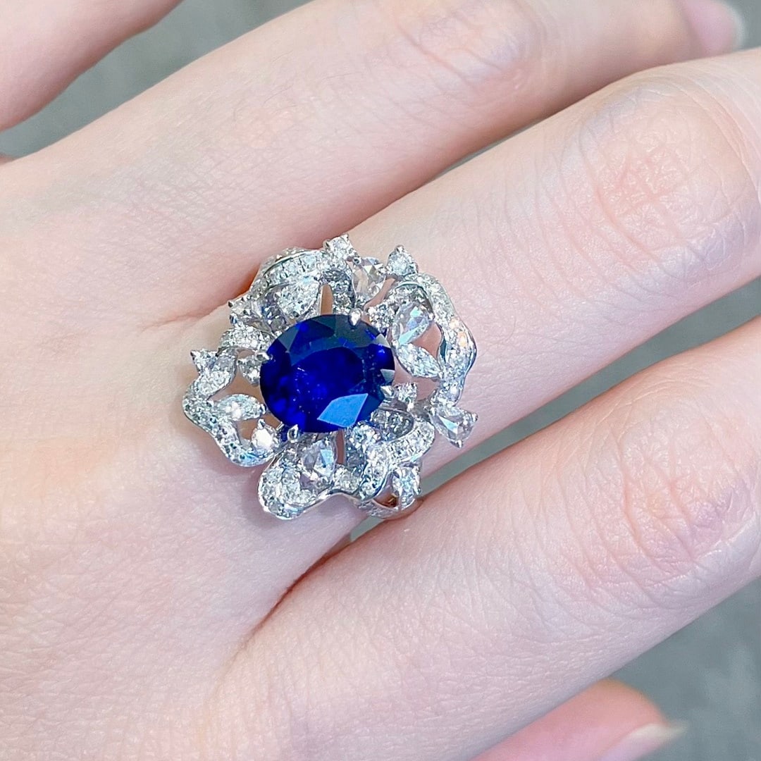 14k Gold 2.73 Ctw Natural Sapphire & Diamond Ring - 6