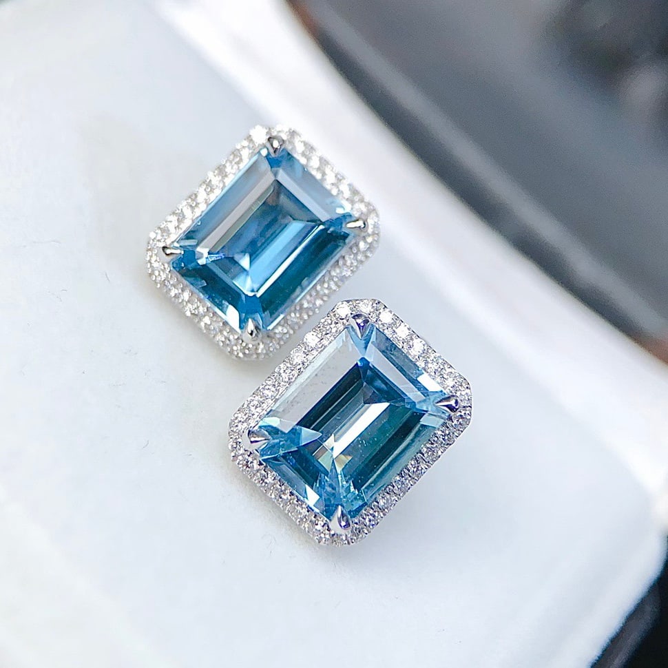 14k Gold 3.53 Ctw Natural Aquamarine & Diamond Earrings - 3