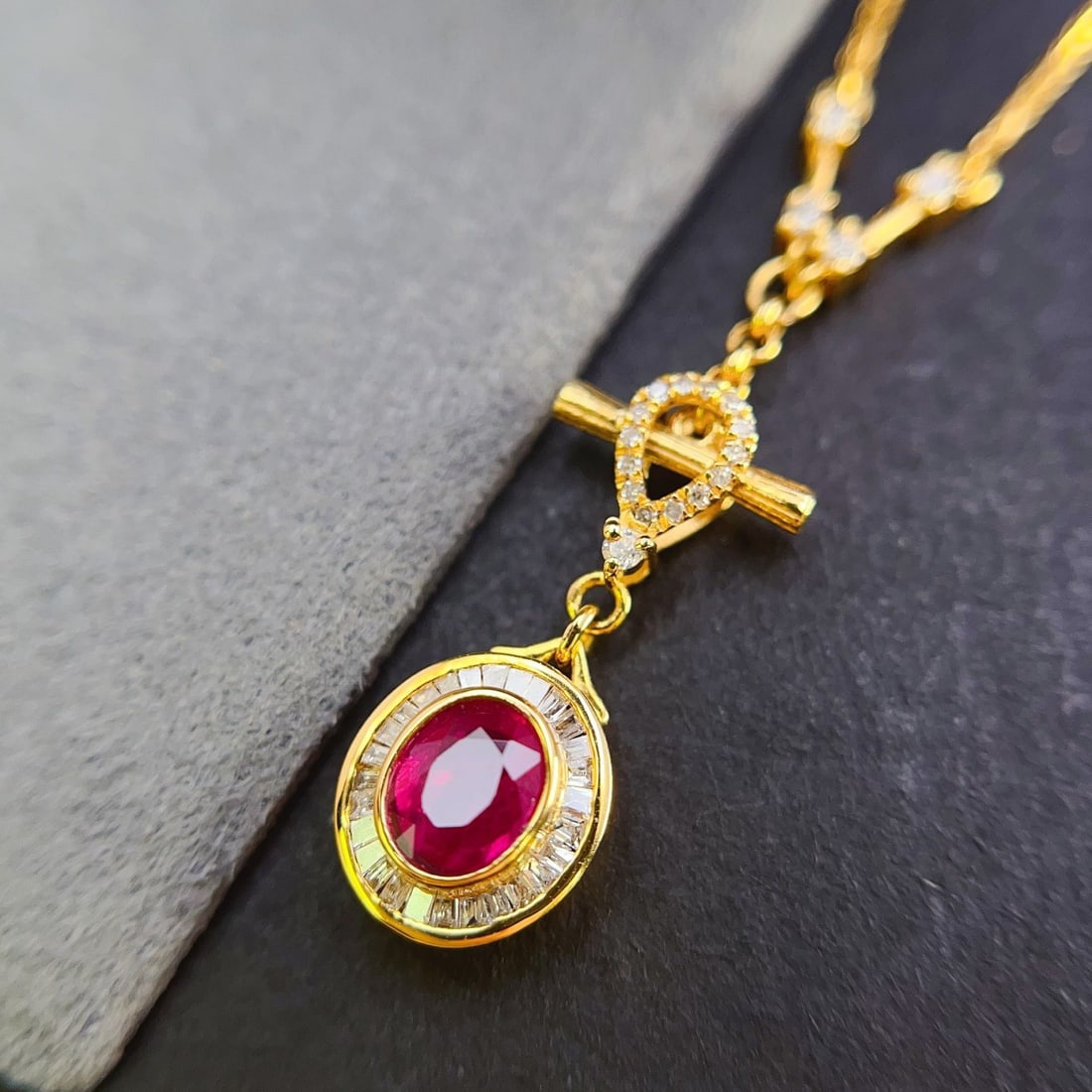 14k Gold 0.60 Ct Natural Ruby & Diamond Necklace - 2