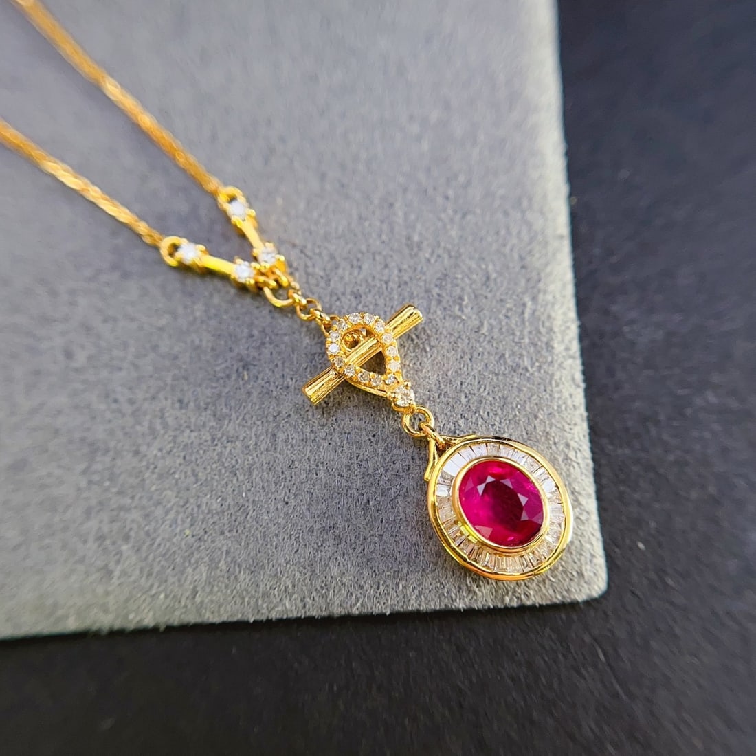 14k Gold 0.60 Ct Natural Ruby & Diamond Necklace - 3