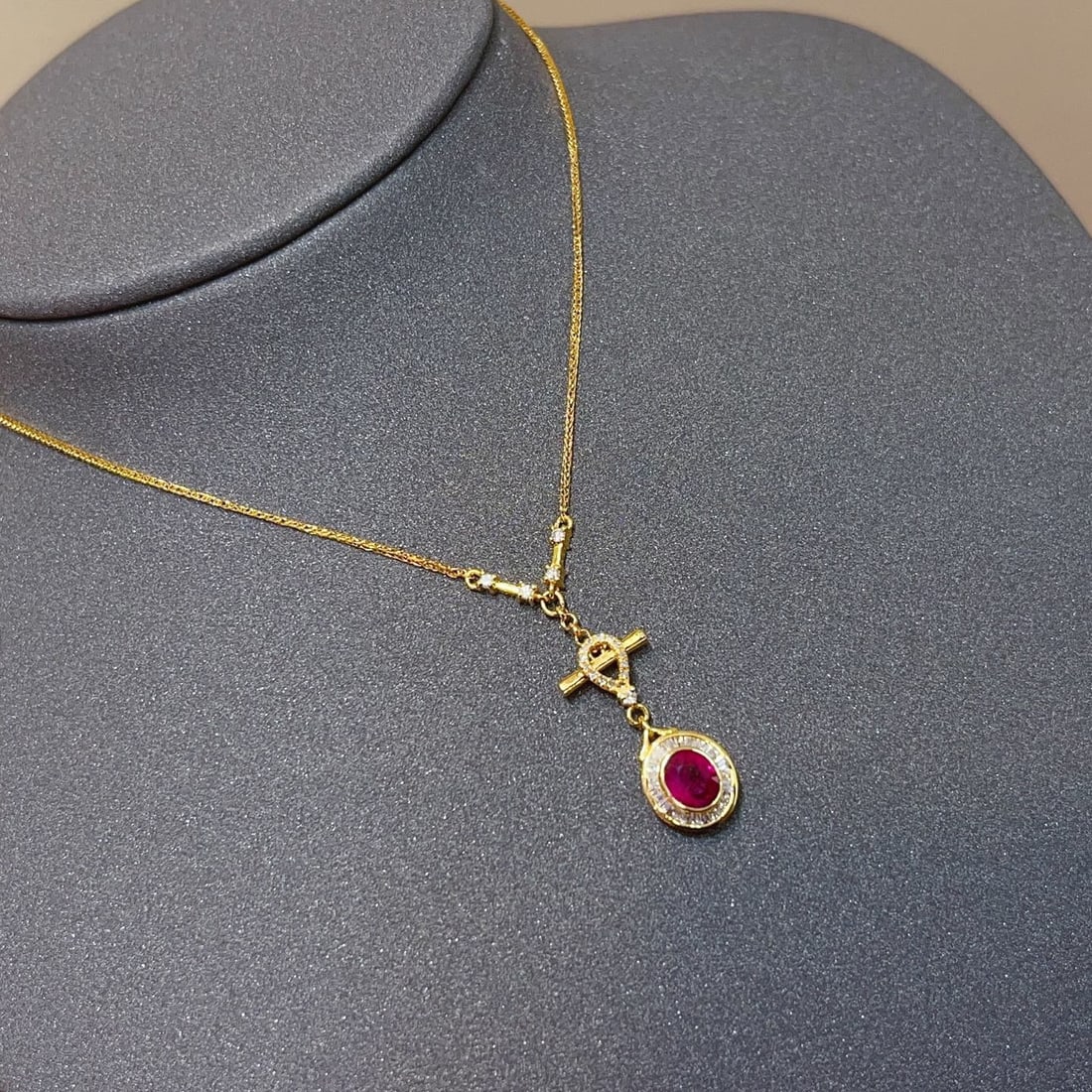 14k Gold 0.60 Ct Natural Ruby & Diamond Necklace - 4