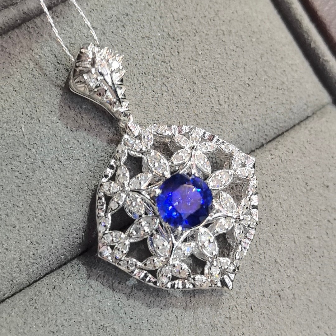 14k Gold 1.42 Ctw Natural Sapphire & Diamond Pendant( Without Chain ) - 2