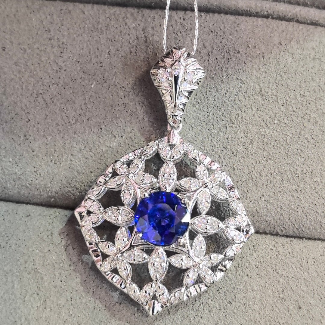 14k Gold 1.42 Ctw Natural Sapphire & Diamond Pendant( Without Chain ) - 3