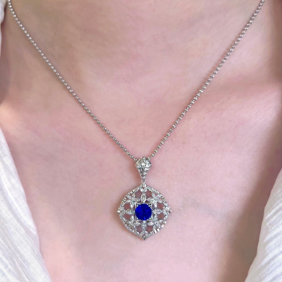 14k Gold 1.42 Ctw Natural Sapphire & Diamond Pendant( Without Chain ) - 6