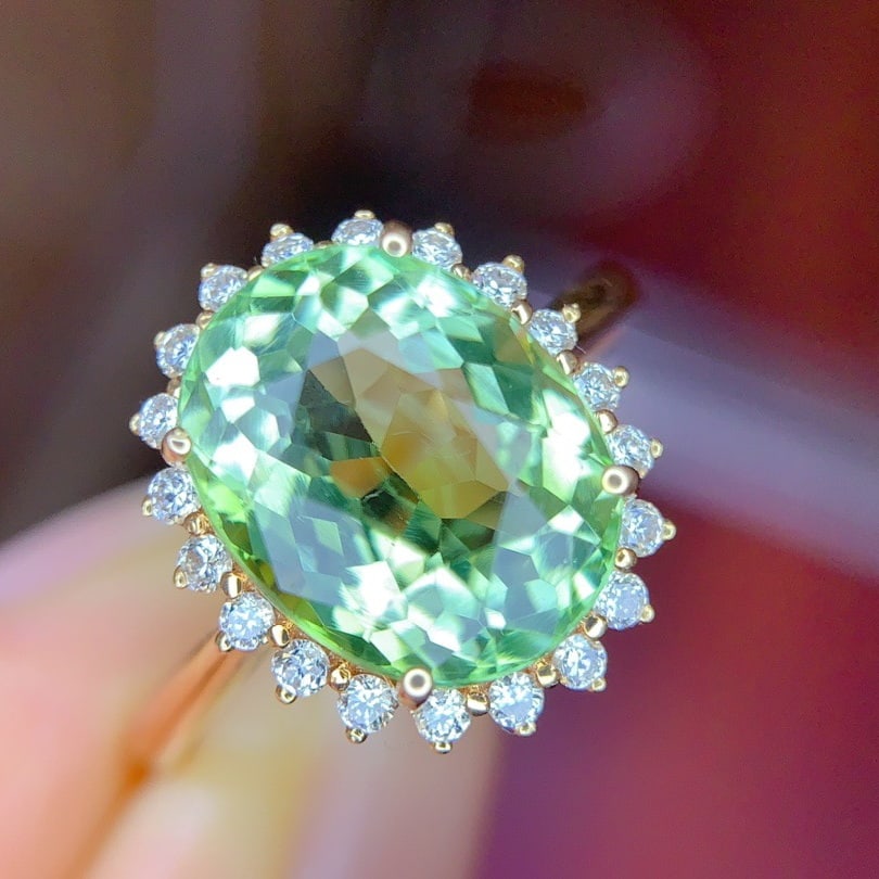 14k Gold 3.5 Ct Natural Tourmaline & Diamond Ring - 2