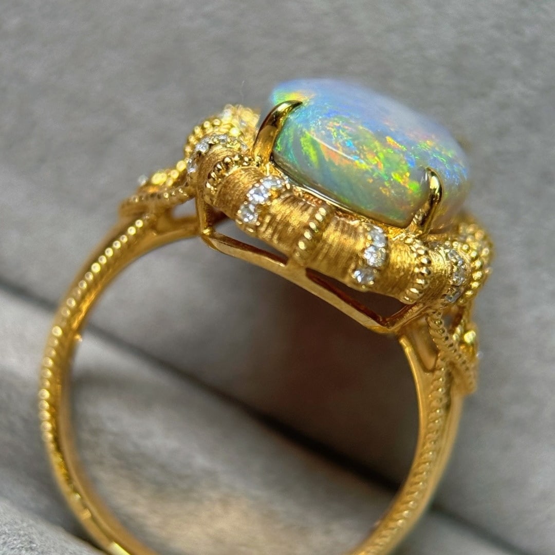 14k Gold 5.24 Ctw Natural Opal & Diamond Ring - 4