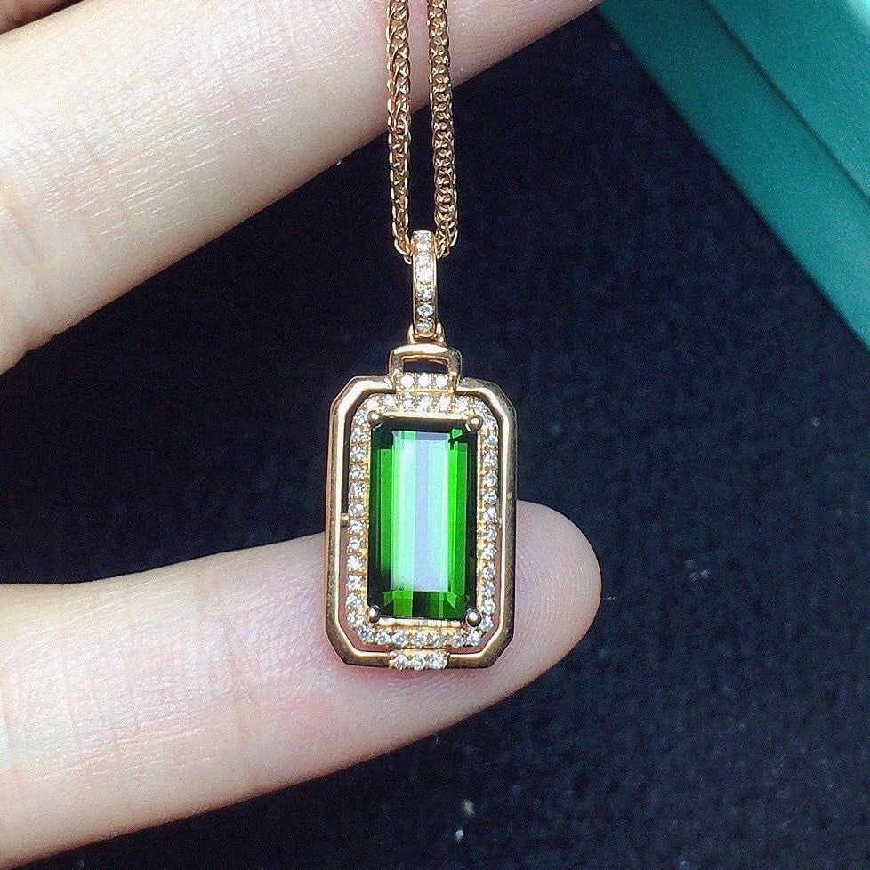 14k Gold 2.65 Ct Natural Tourmaline & Diamond Pendant( Without Chain ) - 2