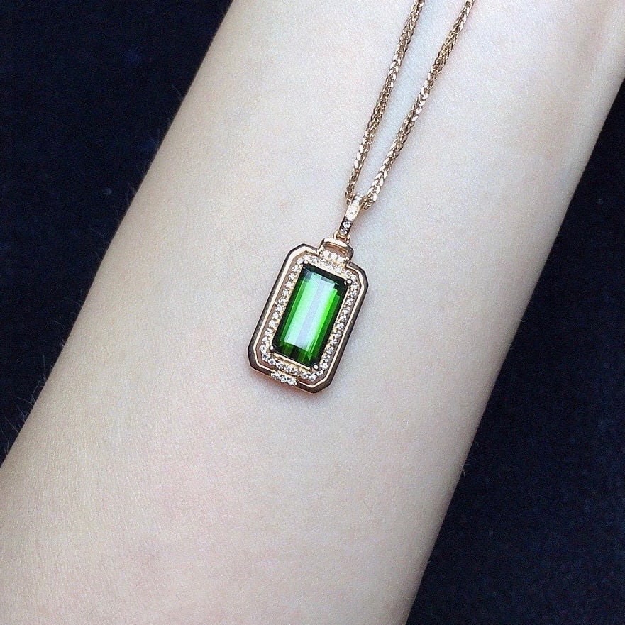 14k Gold 2.65 Ct Natural Tourmaline & Diamond Pendant( Without Chain ) - 3