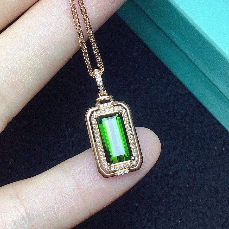 14k Gold 2.65 Ct Natural Tourmaline & Diamond Pendant( Without Chain ) - 4