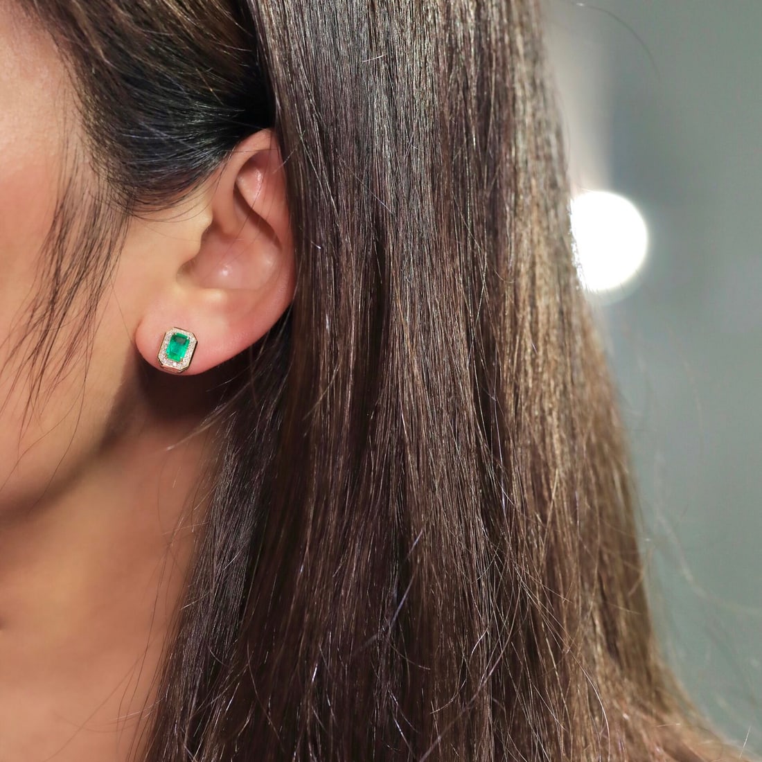 14k Gold 1.20 Ct Natural Emerald & Diamond Earrings - 2