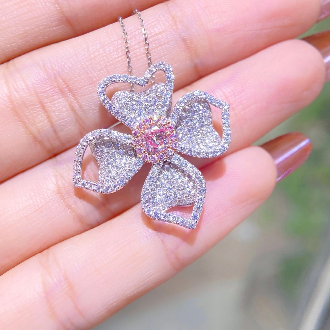 Gia Certified 14k Gold 2.16 Ctw Natural Pink Diamond & Diamond Necklace - 2