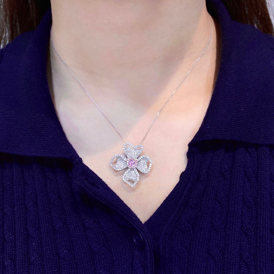 Gia Certified 14k Gold 2.16 Ctw Natural Pink Diamond & Diamond Necklace - 4